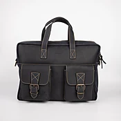 Two Pocket Belt Strap Briefcase - Black
