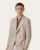 Beige Double Breasted Linen and Cotton Jacket- Maggia fabric