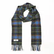 100% Irish Lambswool Long Scarf - Blue, Green & Burnt Orange Plaid