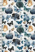 *Asian - Gilded Wings - Butterflies, Peonies & Roses - 5076-02 - White - By the Half Yard