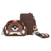 Montana West Wrangler Sherpa Southwestern Art Print Dual Pouch Wristlet - Coffee