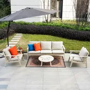 5-Seat Wooden Outdoor Furniture Set – Garden Sofa with Round Coffee Table (PAS-2528-3SS+SS2+RTA)