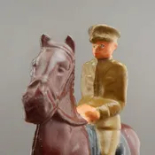 Antique or Vintage Cast Iron Toy - 3" h - Soldier on a Brown Horse Figure