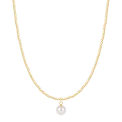 15" Choker Beaded Gold 2mm Pearl 8mm Charm