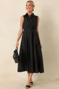 A Beautiful Balance Black Cotton Wrap-Front Midi Dress