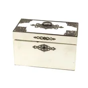 Elegant Painted English Victorian Period Tea Caddy With Elaborate Metalwork, Circa 1890.