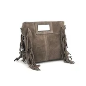 Suede Fringe Bag in Taupe
