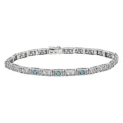 7 1/4 inch Victorian Style 3 Stone London Blue Topaz Filigree Bracelet in Fine Sterling Silver