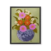 1970s Disco Ball Flower Pot  Framed Canvas Print