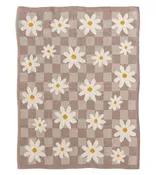 Creative Co-op - Cotton Knit Baby Blanket with Daisies & Check Pattern