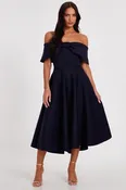 Bardot Bow Skater Dress - Navy