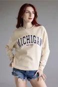 1897 Active Embroidered Michigan Fleece Sweatshirt for Women in Cream | GT079-MI-CREAM