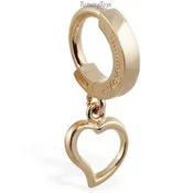 14K Yellow Gold Belly Button Ring with Dangling Heart Charm