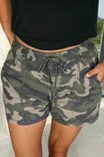 Camo Tie Elastic Waist Pocketed Shorts