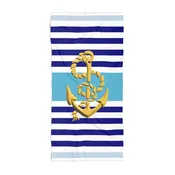 Nautical Beach Towel | Blue Stripes with Gold Anchor