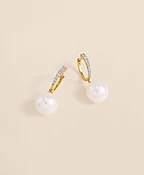 14k Gold Pearl Hoop Earrings