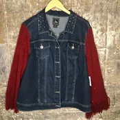 cuddly cranberry knit + blinged blue denim jacket, [xxl]