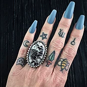 GEMSTONE Oval Astrophyllite Ring: Size 8