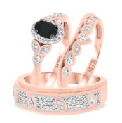 Amira 7/8 ct tw. Black Diamond (Treated) Oval Solitaire Trio Set 10K Rose Gold