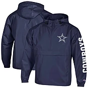 Men's Champion Navy Dallas Cowboys Packable Hooded Windbreaker Half-Zip Jacket