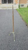 Lot 046 - Antique Brass Tripod Floor Stand with Spiral Column and Hoof Feet, Patented 1876 and 1878, 46" H