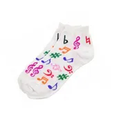White Ankle Socks with Multi-Colored Notes