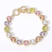 14K Gold Plated Square CZ Stone Link Evening Toggle Bracelet