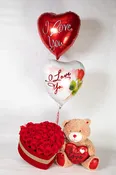 Head Over Heels for You With Bear And Balloons — FLORAL & FRUIT PARADISE