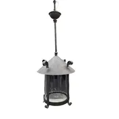 Antique Cast Iron Gas Lantern Pendant Light, Converted Gas Ceiling Fixture with Glass Shade