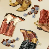 Fabric Benartex Ecru Cowboy Boots Yellowstone 108" Wide Back by the Quarter Yard 14484W-07