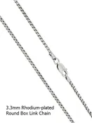 22" - 3.3mm Round Box Link Rhodium-Plated Sterling Silver Chain