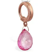 14K Rose Gold Belly Ring with Stunning Pink Quartz Charm