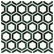 1-1/2" Concentric Hexagon | White Whisp Dolomiti - Empress Green - Honed | Unique Mosaic Tile - Marble