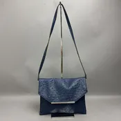 Navy Ostrich Embossed Faux Leather Envelope Crossbody Purse (8x11")