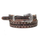 B1161 -  Brown Vintage Tooled Narrow Belt