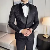 British-Style Slim Fit Jacquard Three-Piece Suit Set
