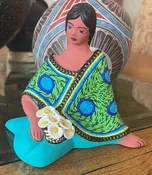Clay Doll Home Decoration With Hand Applied Green and Blue Shawl for Home Decor, Unique Gift