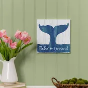Coastal Wooden Wall Art Relax Whale 12x12"