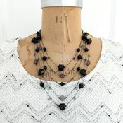 Multi Strand Fine Chain Necklace with Jet Beads