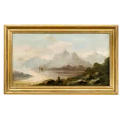 #22214 - Alfred De Breanski Sr. Oil on Canvas Scottish Loch with Fisherman