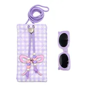Bow Gingham Printed Drawstring Case and Sunglasses