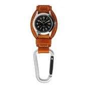 Leather Clip - Silver Case Black Dial Tan Holder