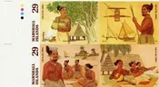 Marshall Is. 572 – 575 Imperf Block of 4 Life in 1800’s, Canoe, Music