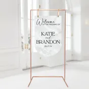 Marble Acrylic Welcome Sign, Hanging Wedding Arched Bottom 36 Inches Tall, Minimalist Modern. Stand Not Included