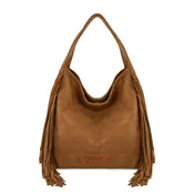 Fringe Studded Hobo Bag- Brown
