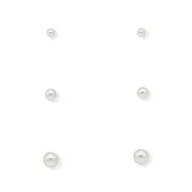 3 PAIRS 8 MM,6MM AND 4MM WHITE PEARL SILVER EARRINGS SET #ADX0291433(AD19)
