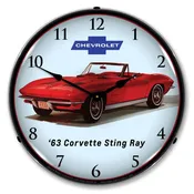 1963 Red Corvette Sting Ray Convertible LED Backlit Clock