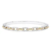 B1080 - 14K Two Tone Gold Diamond Paperclip Bangle