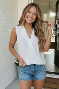 And The Why White Sleeveless Wrap Front Blouse