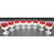 8 Kings Crown Thumbprint Ruby Flash Goblets 4.3" Vintage Glass Set